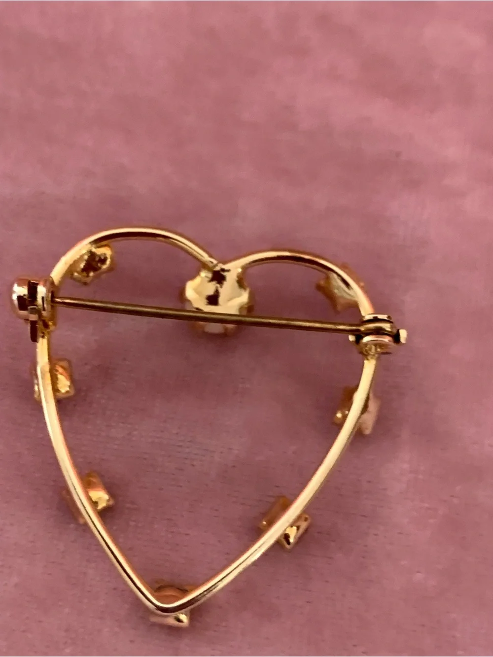 Vintage Gold Heart Brooch with Multicolor Stones and a center pearl  Great Piece